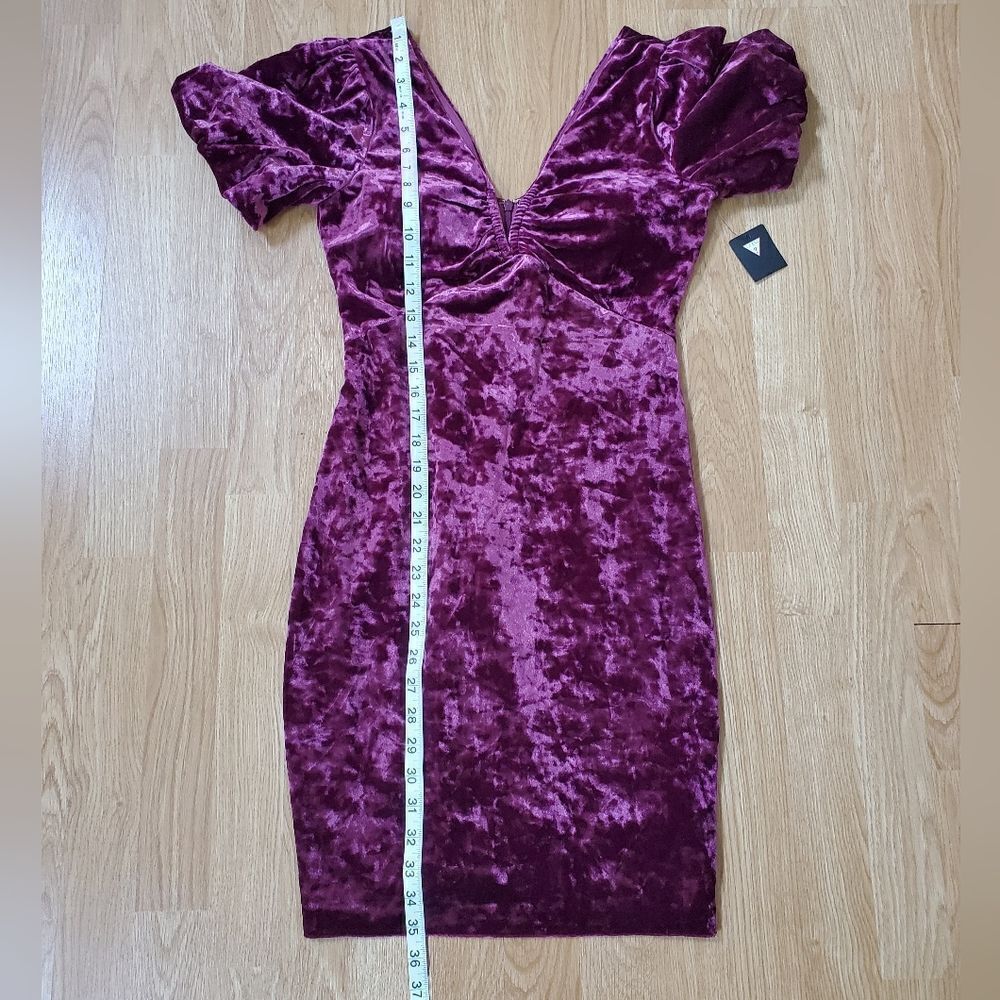Guess Crushed Velvet Puff-Sleeve Dress Sz 4 - Picture 10 of 13